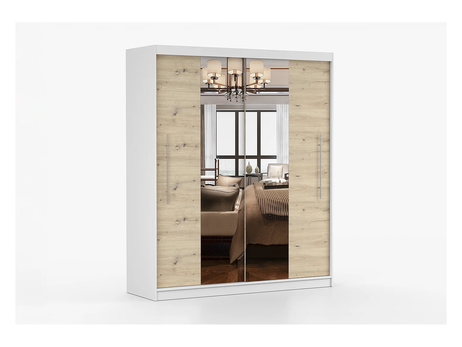 Armoire Althéa 203 cm avec miroir - Blanc - Effet bois
