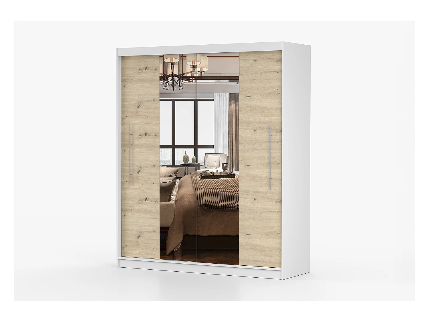 Armoire Althéa 203 cm avec miroir - Blanc - Effet bois