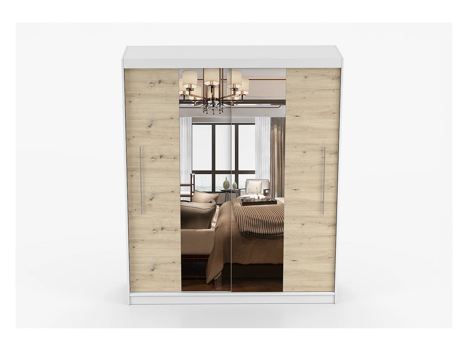 Armoire Althéa 203 cm avec miroir - Blanc - Effet bois