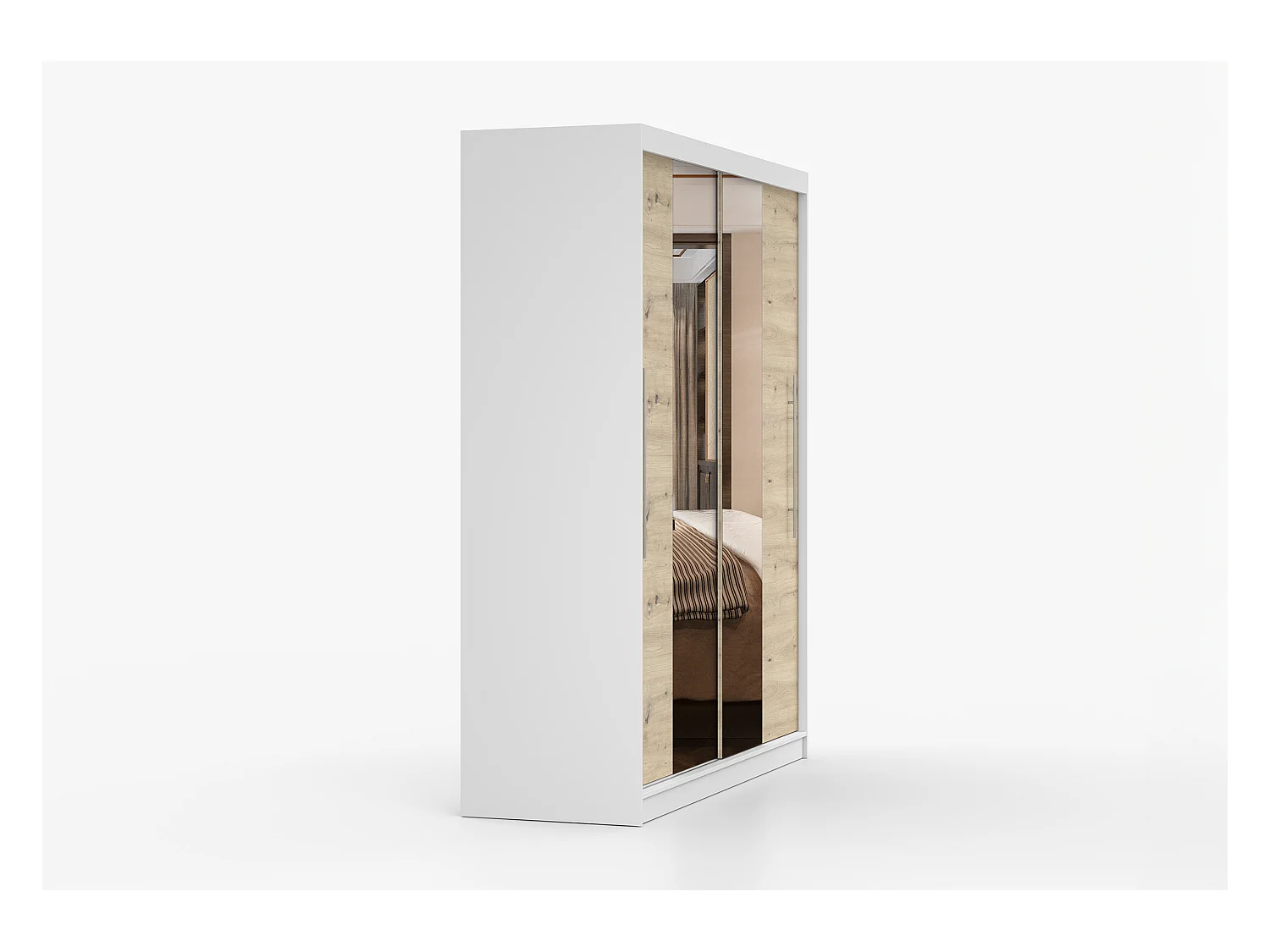 Armoire Althéa 203 cm avec miroir - Blanc - Effet bois