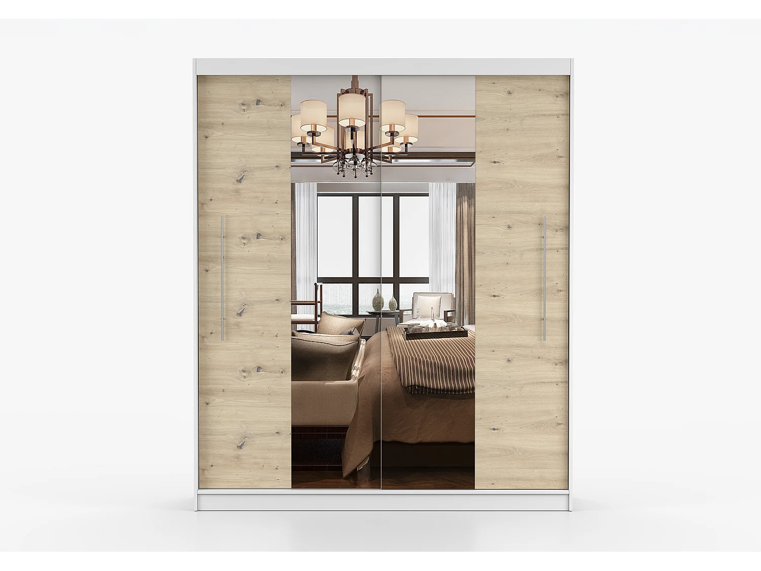 Armoire Althéa 203 cm avec miroir - Blanc - Effet bois