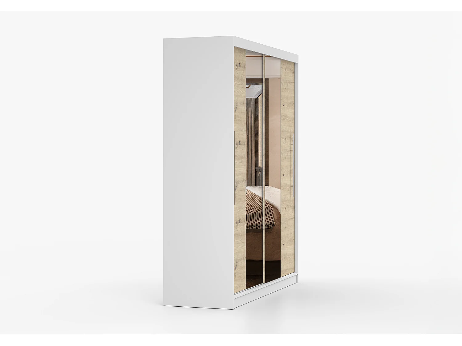 Armoire Althéa 203 cm avec miroir - Blanc - Effet bois
