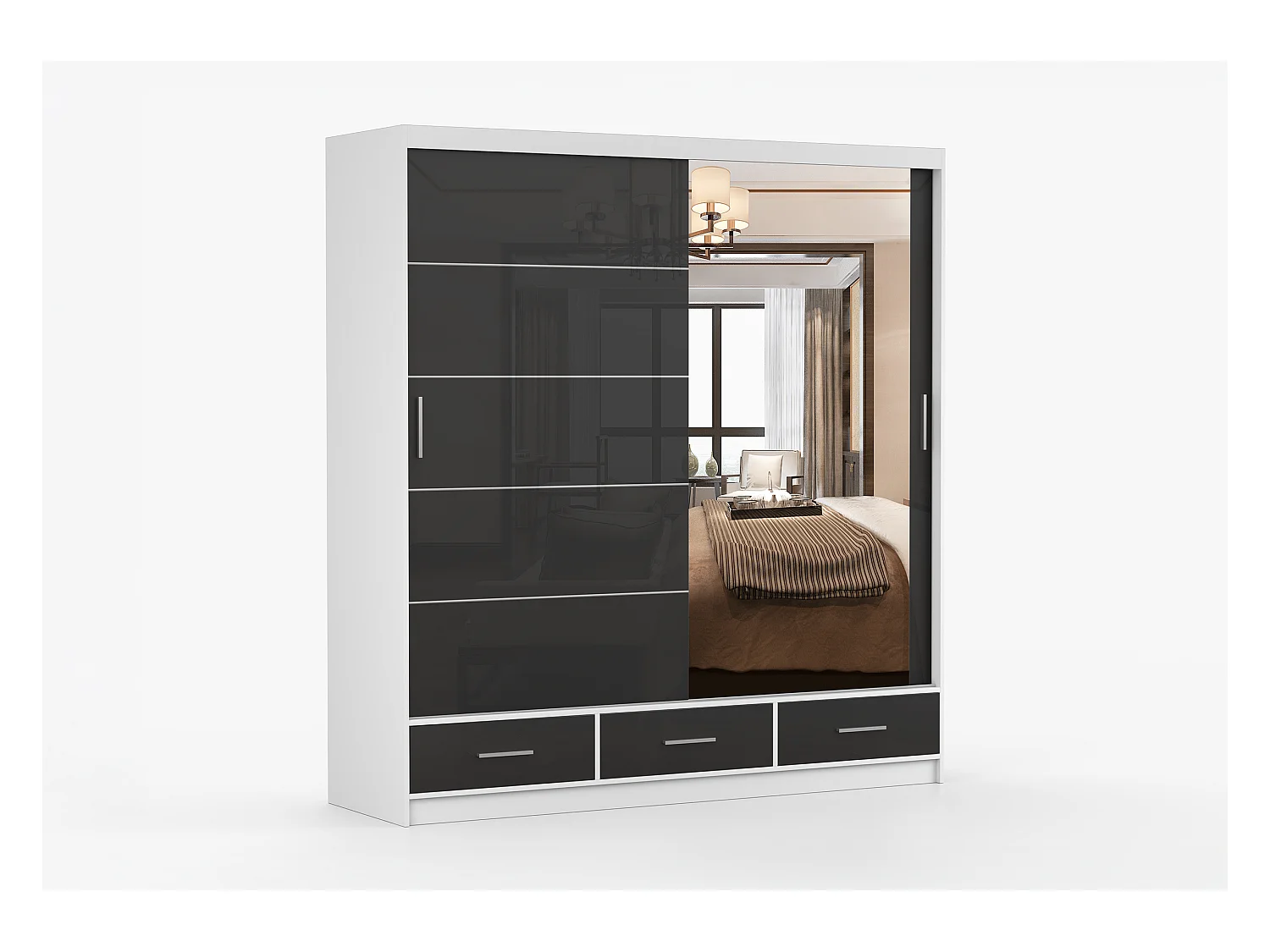 Armoire Sylar 203 cm avec miroir - Blanc - Noir