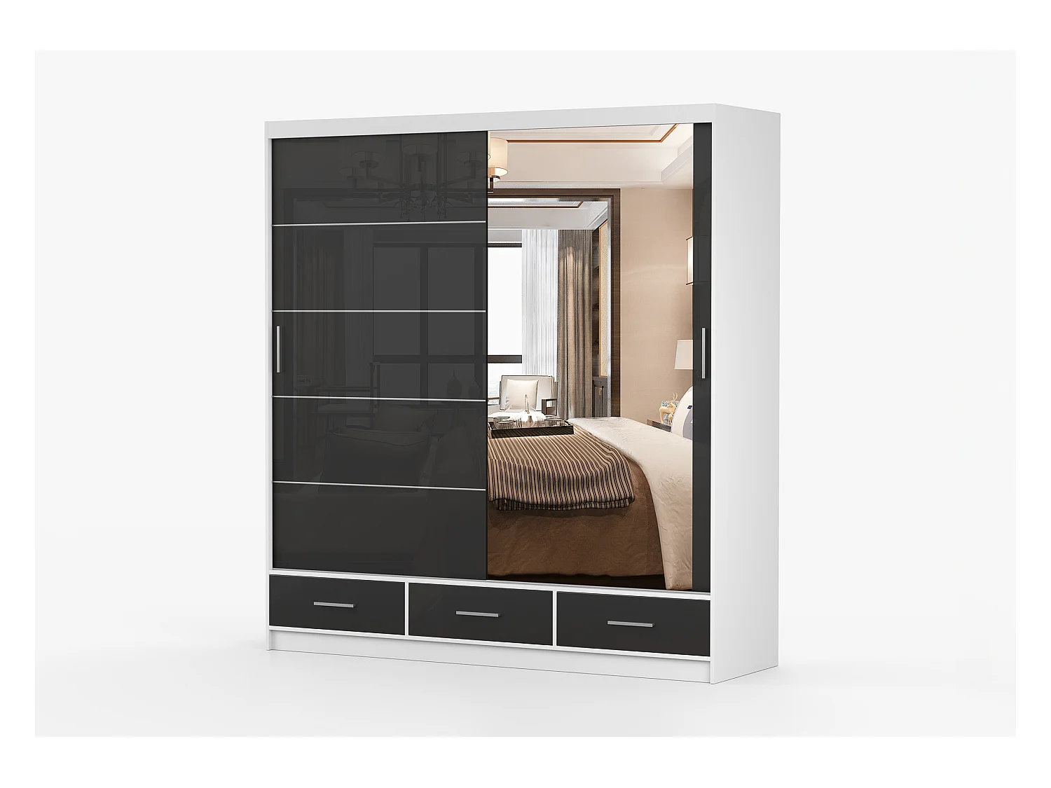 Armoire Sylar 203 cm avec miroir - Blanc - Noir