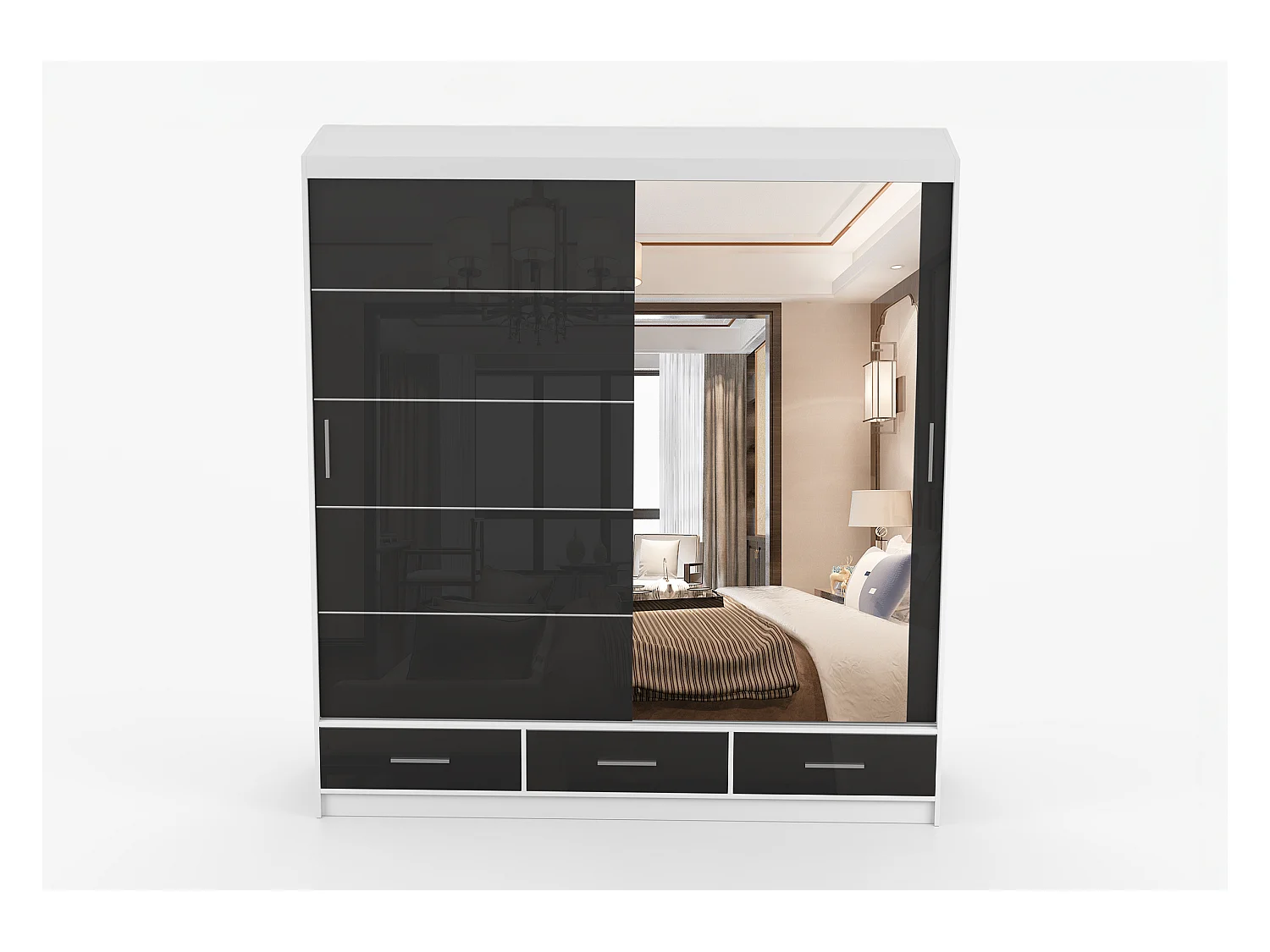 Armoire Sylar 203 cm avec miroir - Blanc - Noir