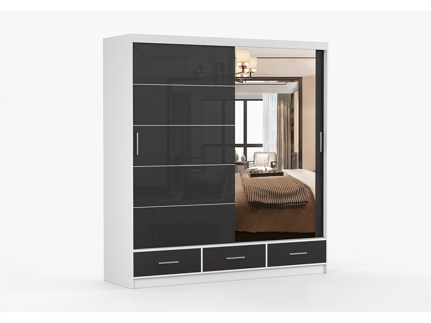 Armoire Sylar 203 cm avec miroir - Blanc - Noir