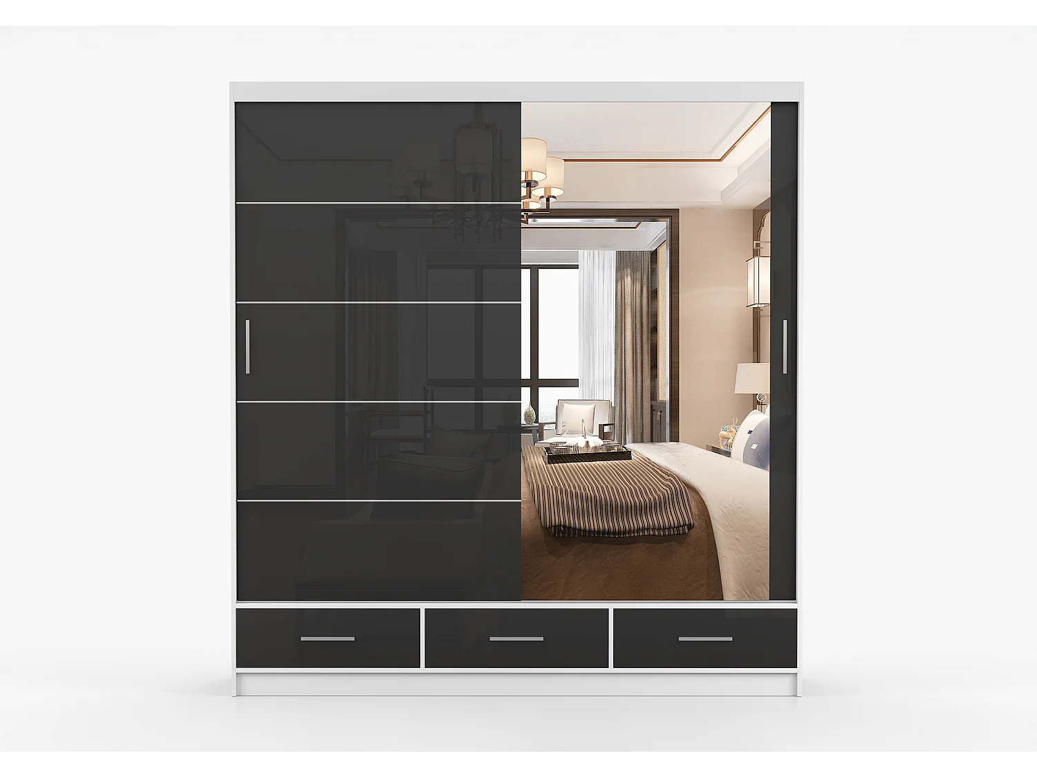 Armoire Sylar 203 cm avec miroir - Blanc - Noir