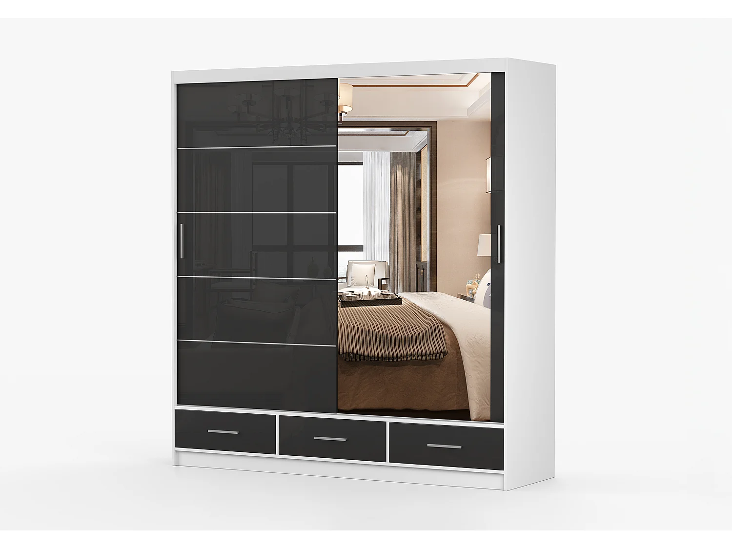 Armoire Sylar 203 cm avec miroir - Blanc - Noir