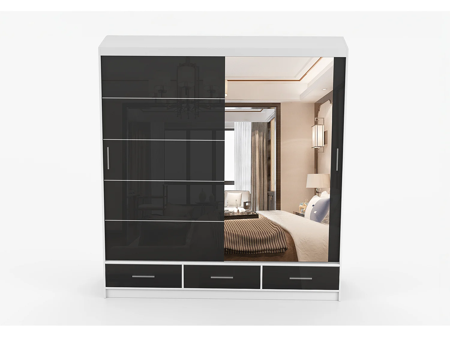 Armoire Sylar 203 cm avec miroir - Blanc - Noir
