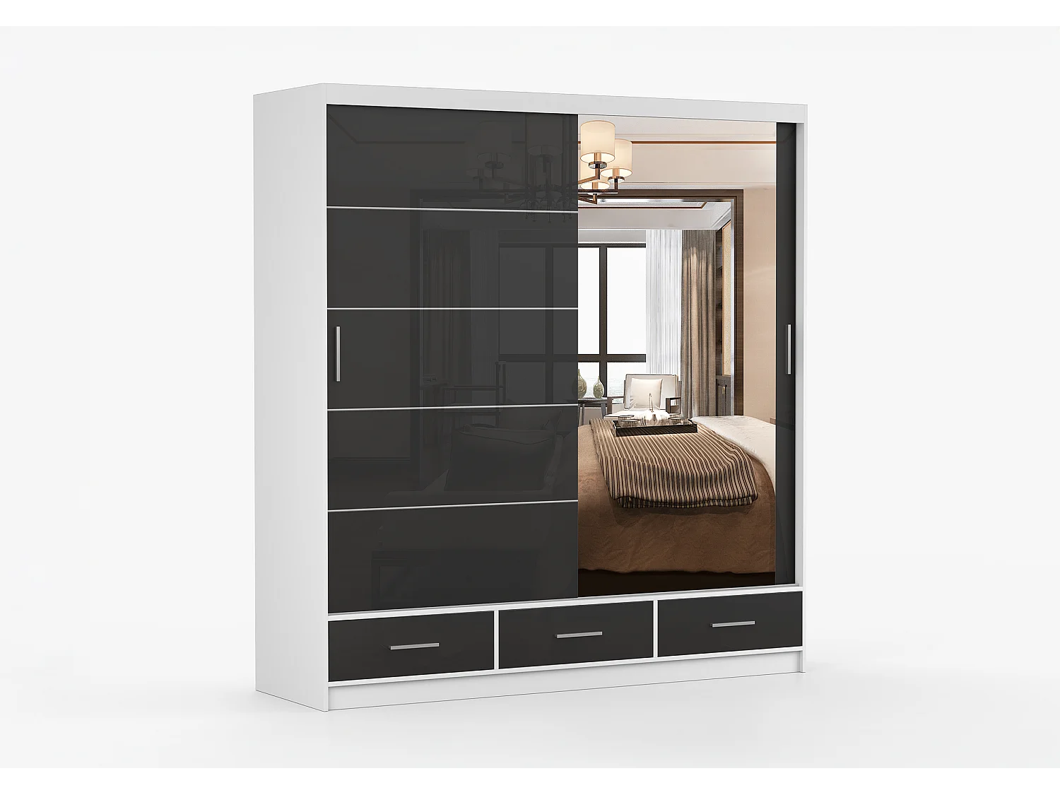 Armoire Sylar 203 cm avec miroir - Blanc - Noir