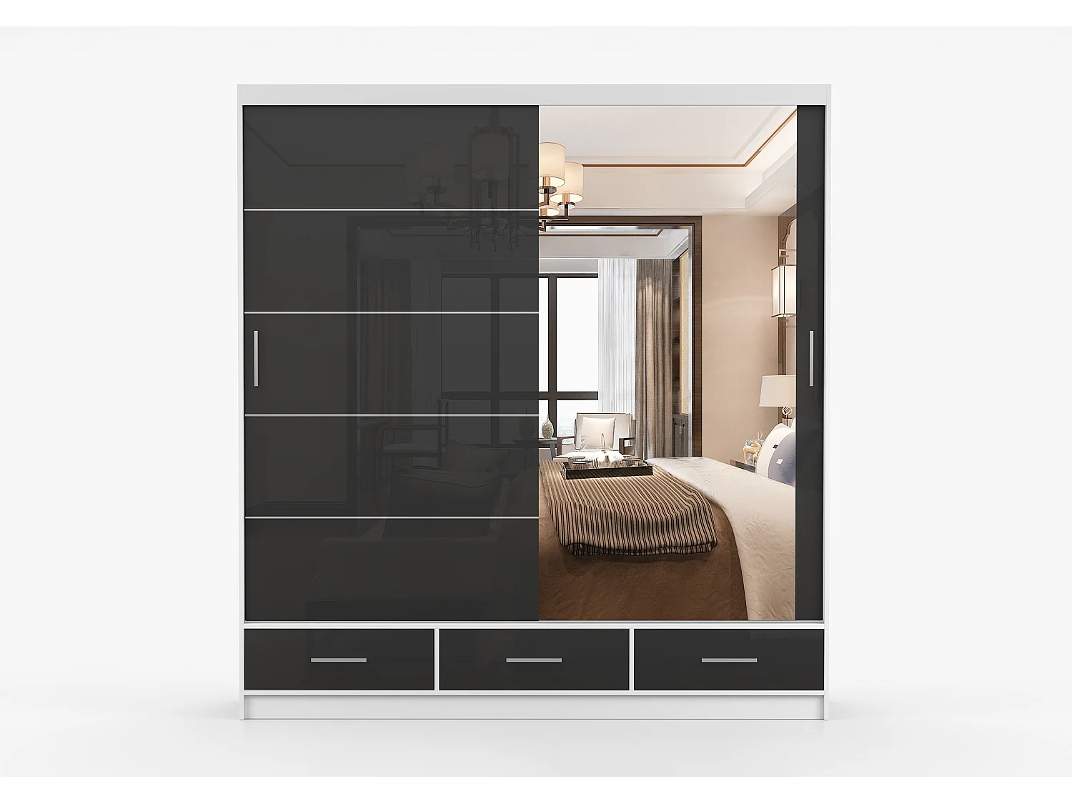 Armoire Sylar 203 cm avec miroir - Blanc - Noir