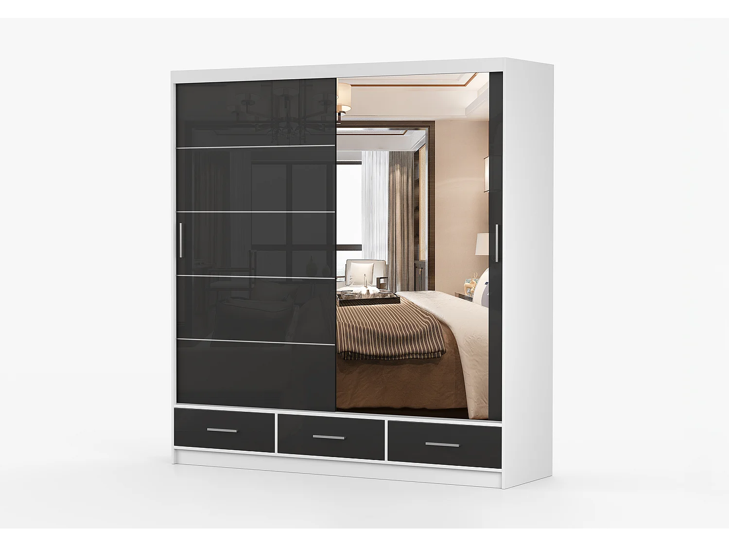 Armoire Sylar 203 cm avec miroir - Blanc - Noir