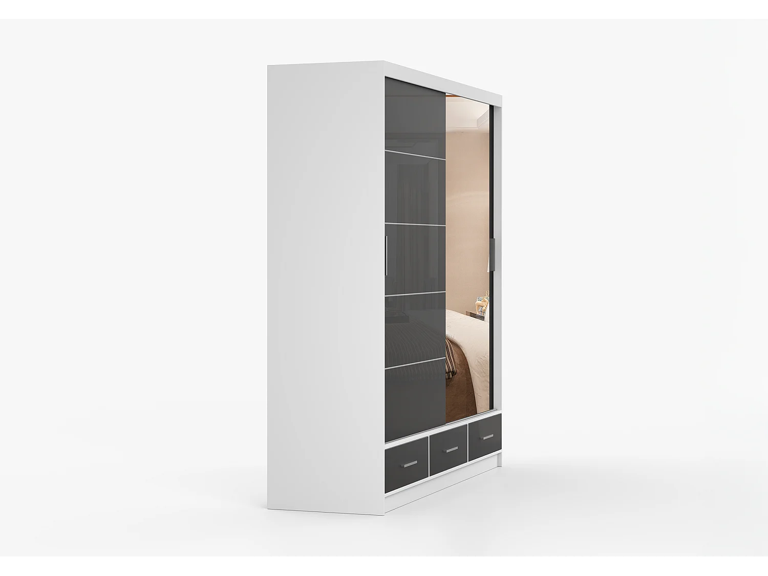 Armoire Sylar 203 cm avec miroir - Blanc - Noir