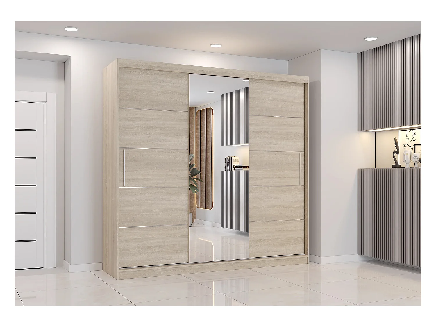 Armoire Olympe 233 cm avec miroir - Chêne