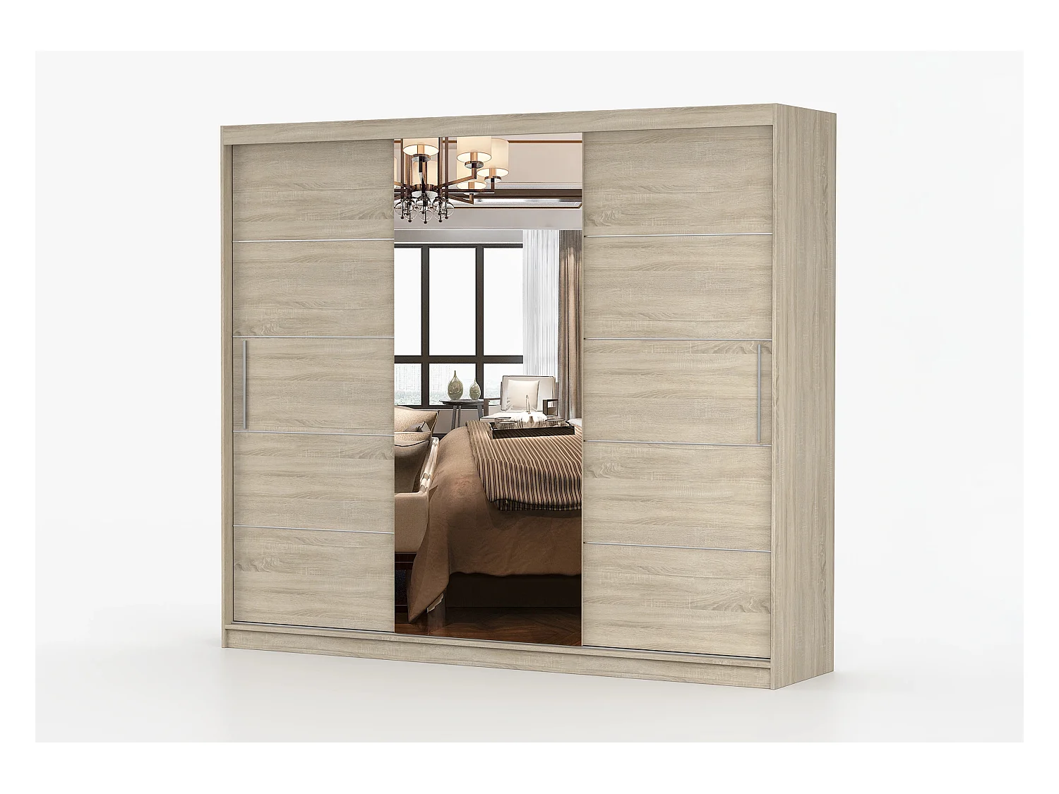 Armoire Olympe 233 cm avec miroir - Chêne