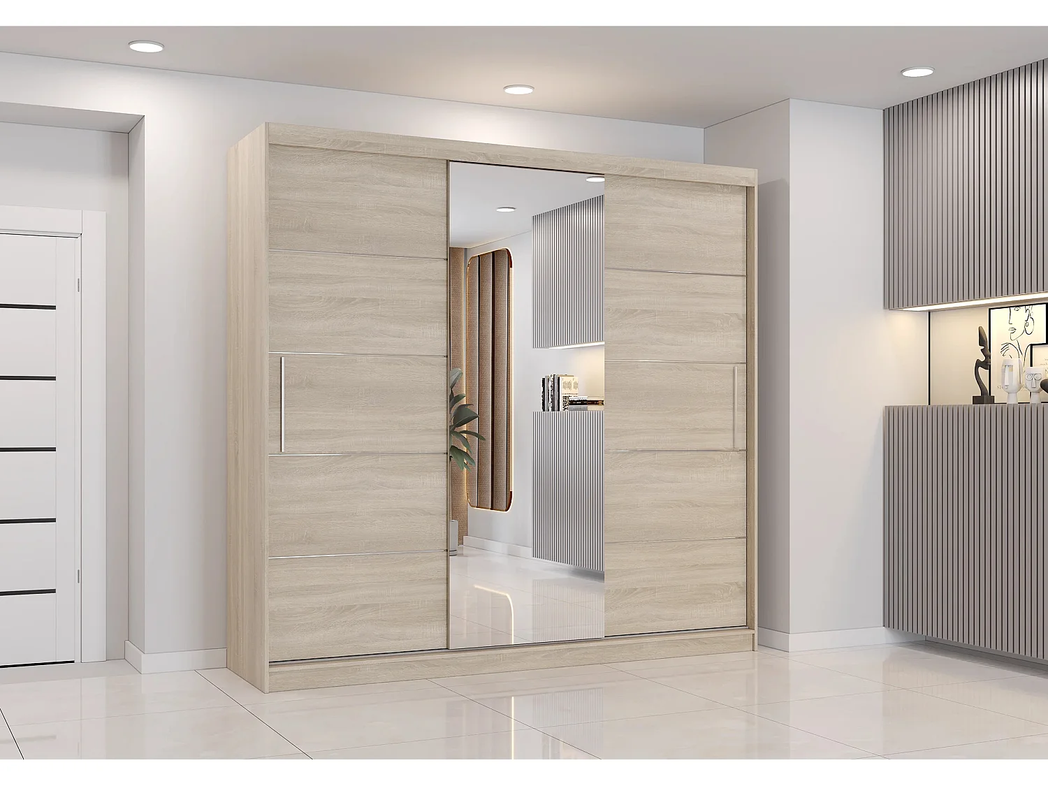 Armoire Olympe 233 cm avec miroir - Chêne