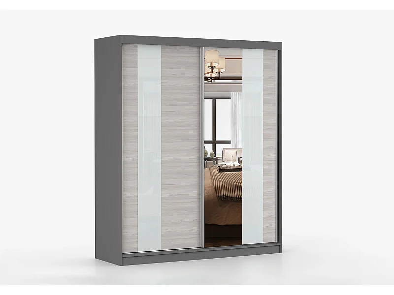 Armoire Lyra 183 cm avec miroir - Gris - Kathult