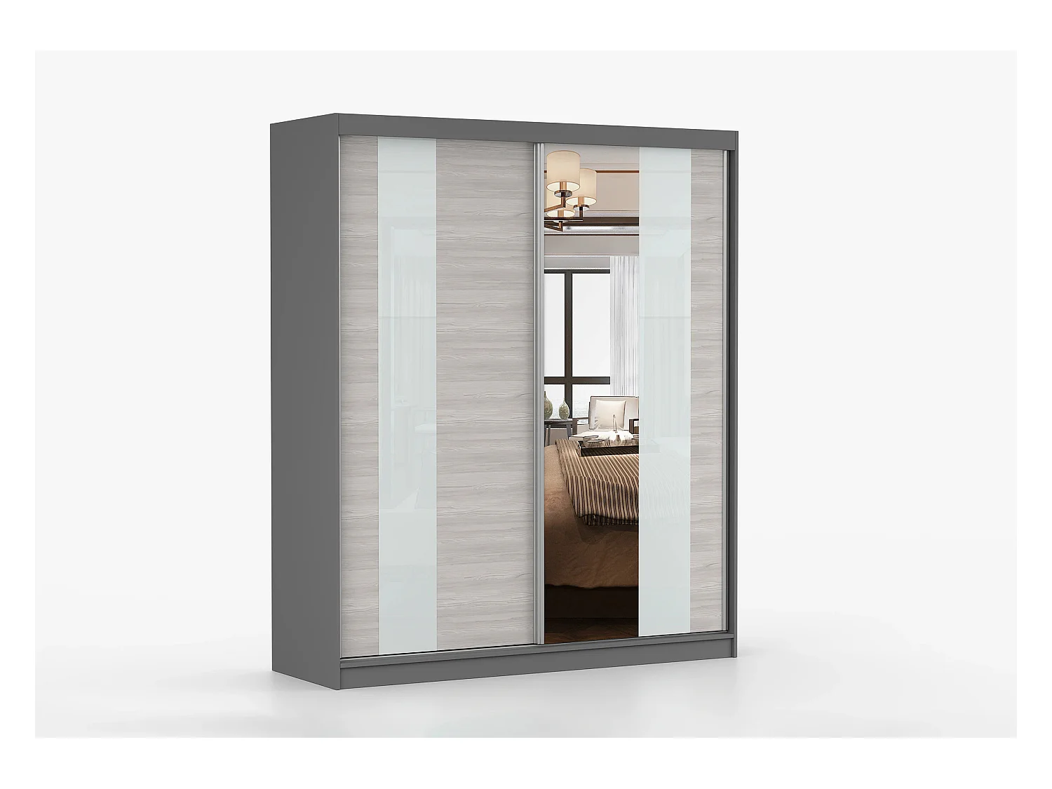 Armoire Lyra 183 cm avec miroir - Gris - Kathult