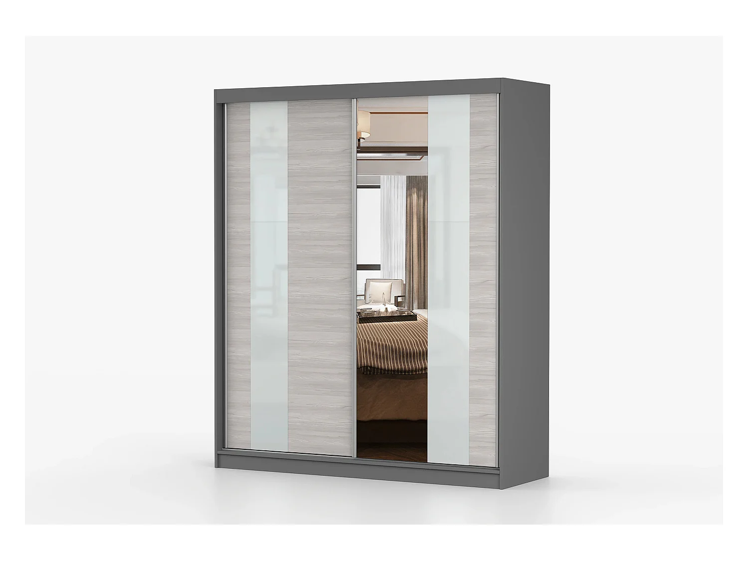 Armoire Lyra 183 cm avec miroir - Gris - Kathult