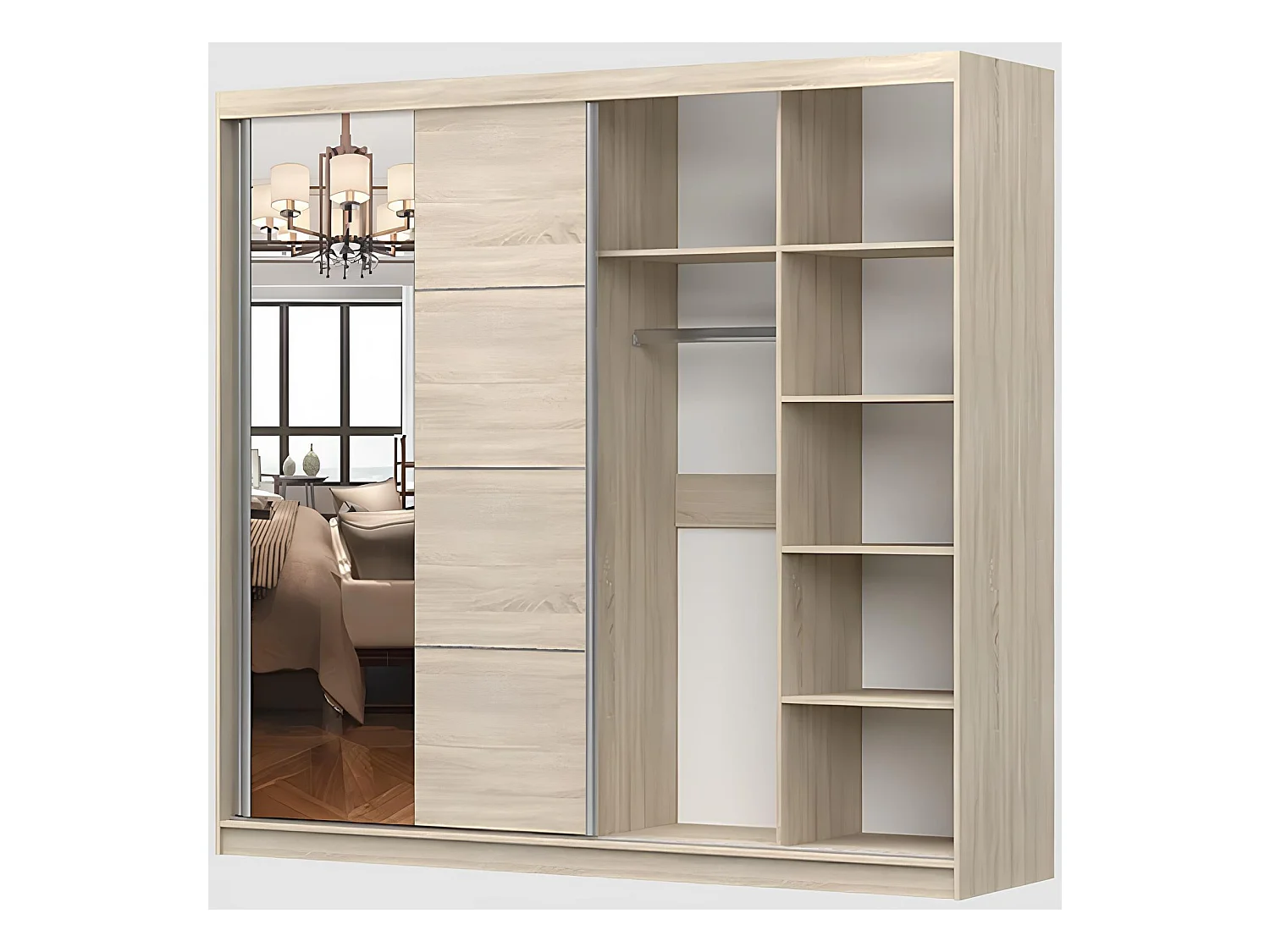 Armoire Violeta 233 cm avec miroir - Blanc - Chêne
