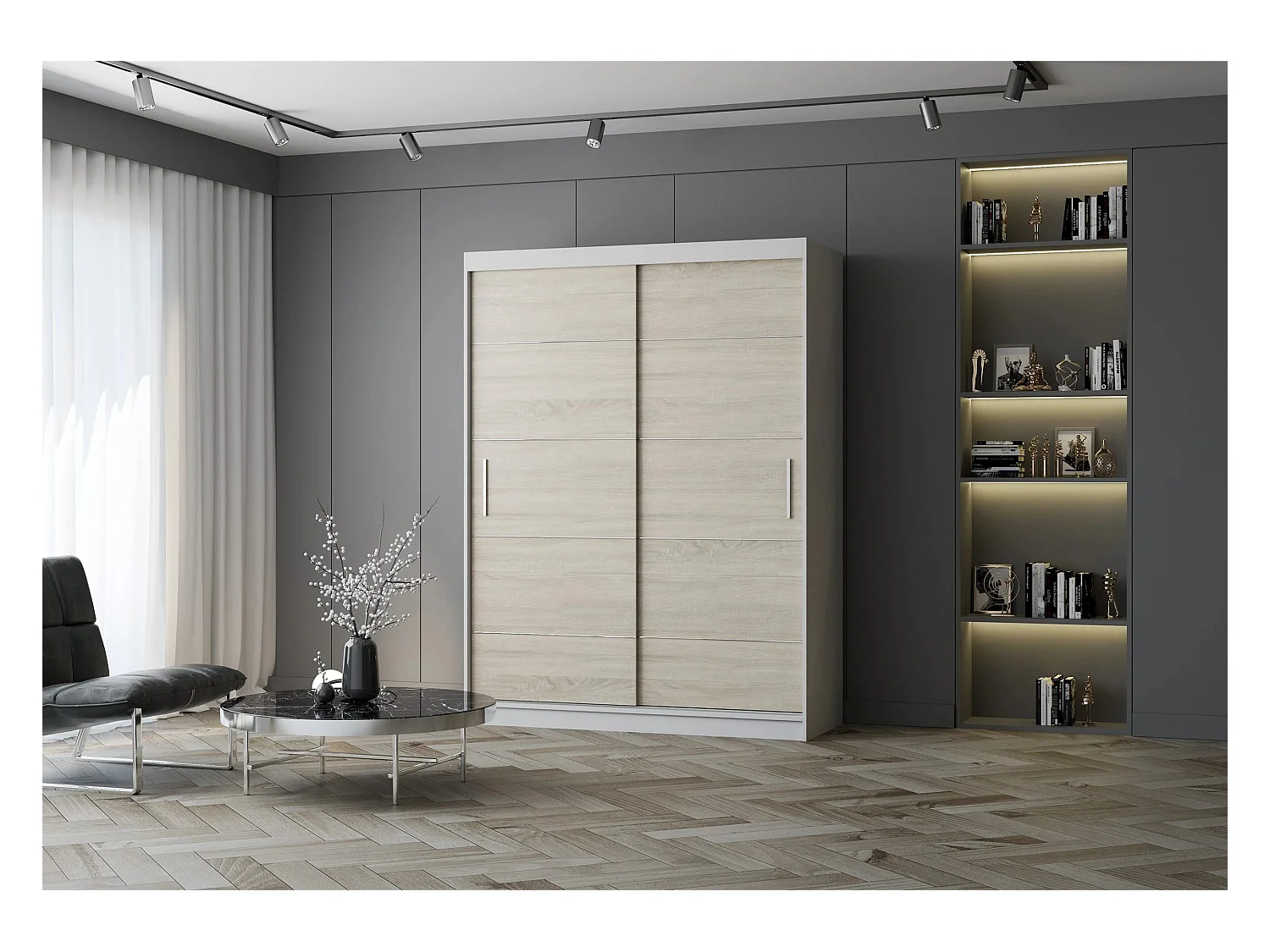 Armoire Aliona 150 cm - Blanc - Chêne