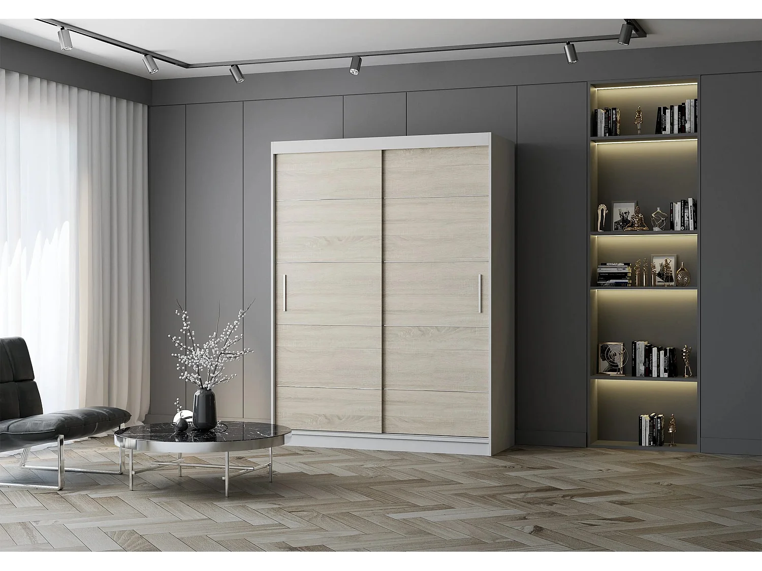 Armoire Aliona 150 cm - Blanc - Chêne