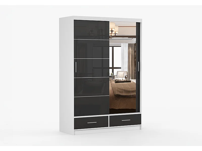 Armoire Saphina 150 cm avec miroir - Blanc - Noir