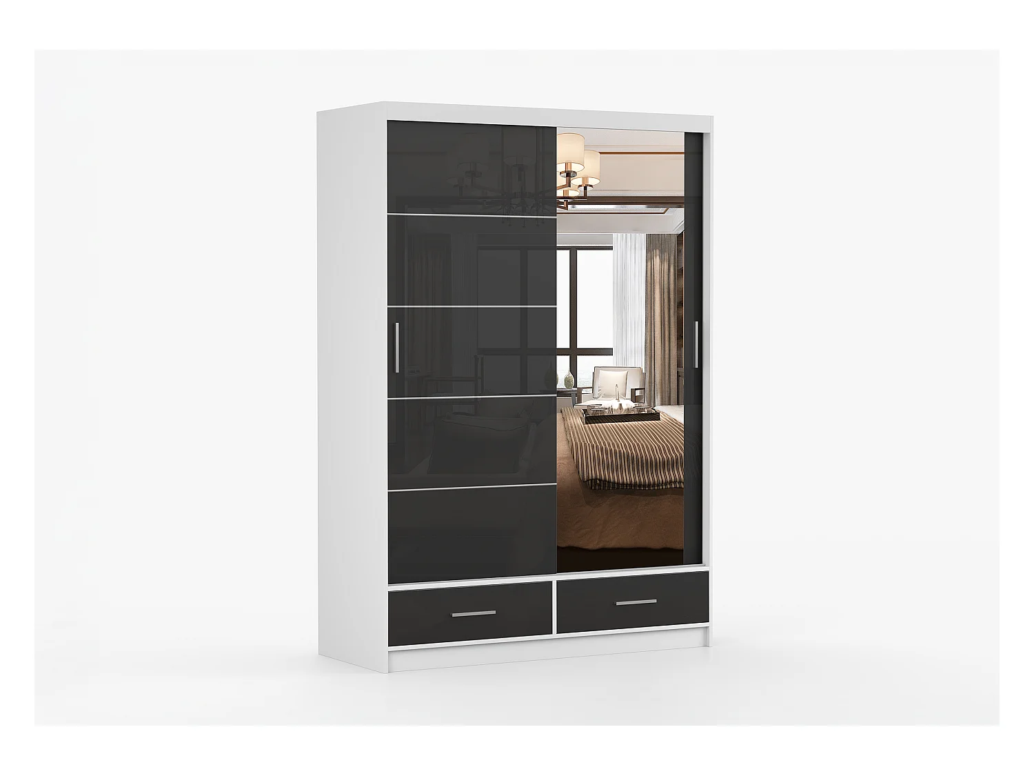 Armoire Saphina 150 cm avec miroir - Blanc - Noir