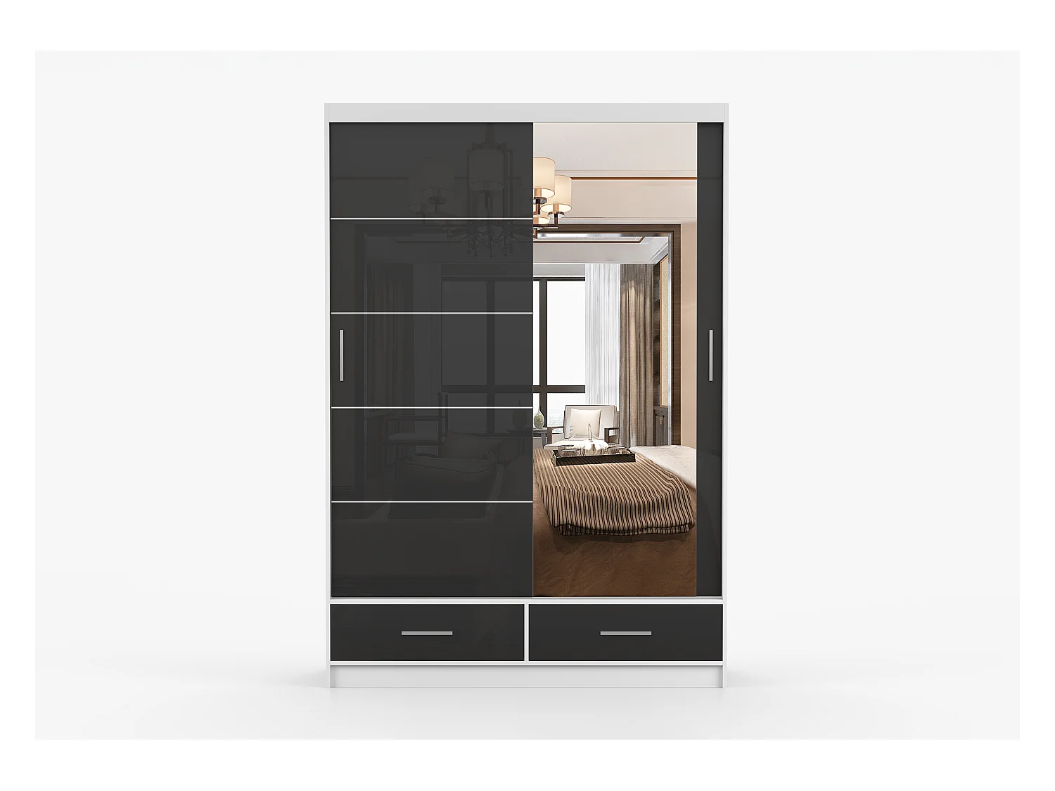 Armoire Saphina 150 cm avec miroir - Blanc - Noir