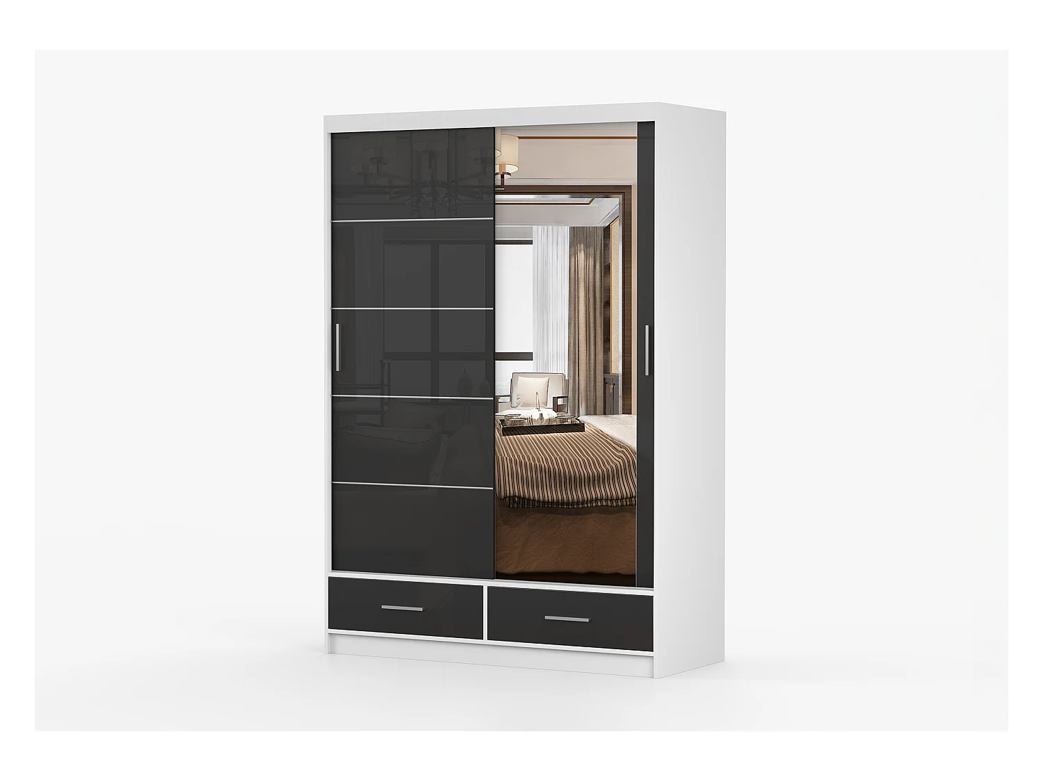 Armoire Saphina 150 cm avec miroir - Blanc - Noir