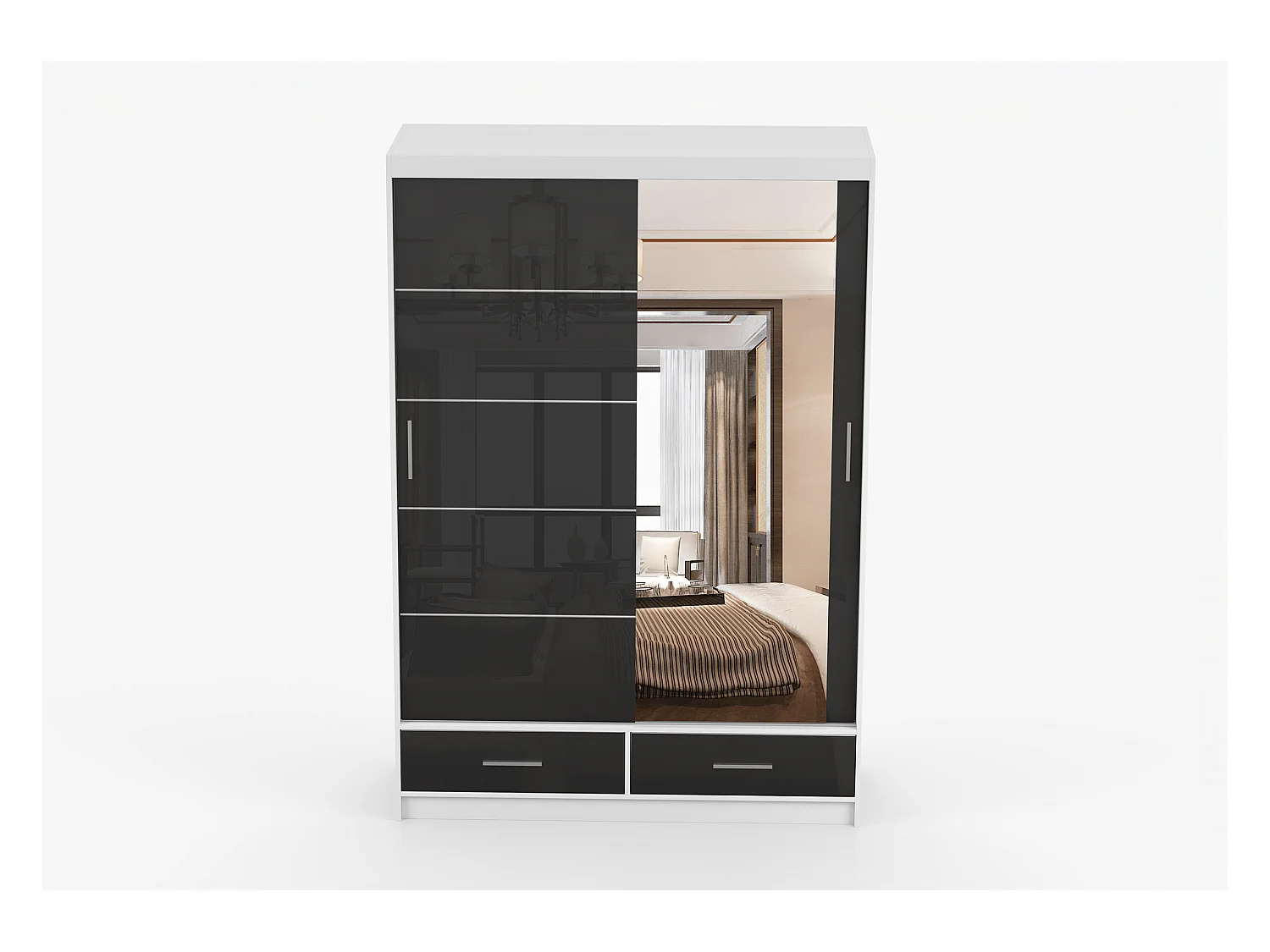 Armoire Saphina 150 cm avec miroir - Blanc - Noir