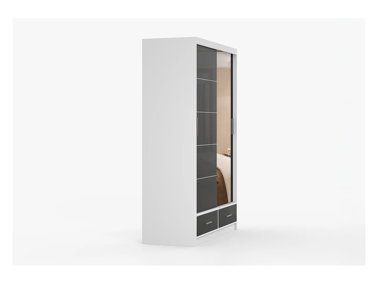 Armoire Saphina 150 cm avec miroir - Blanc - Noir