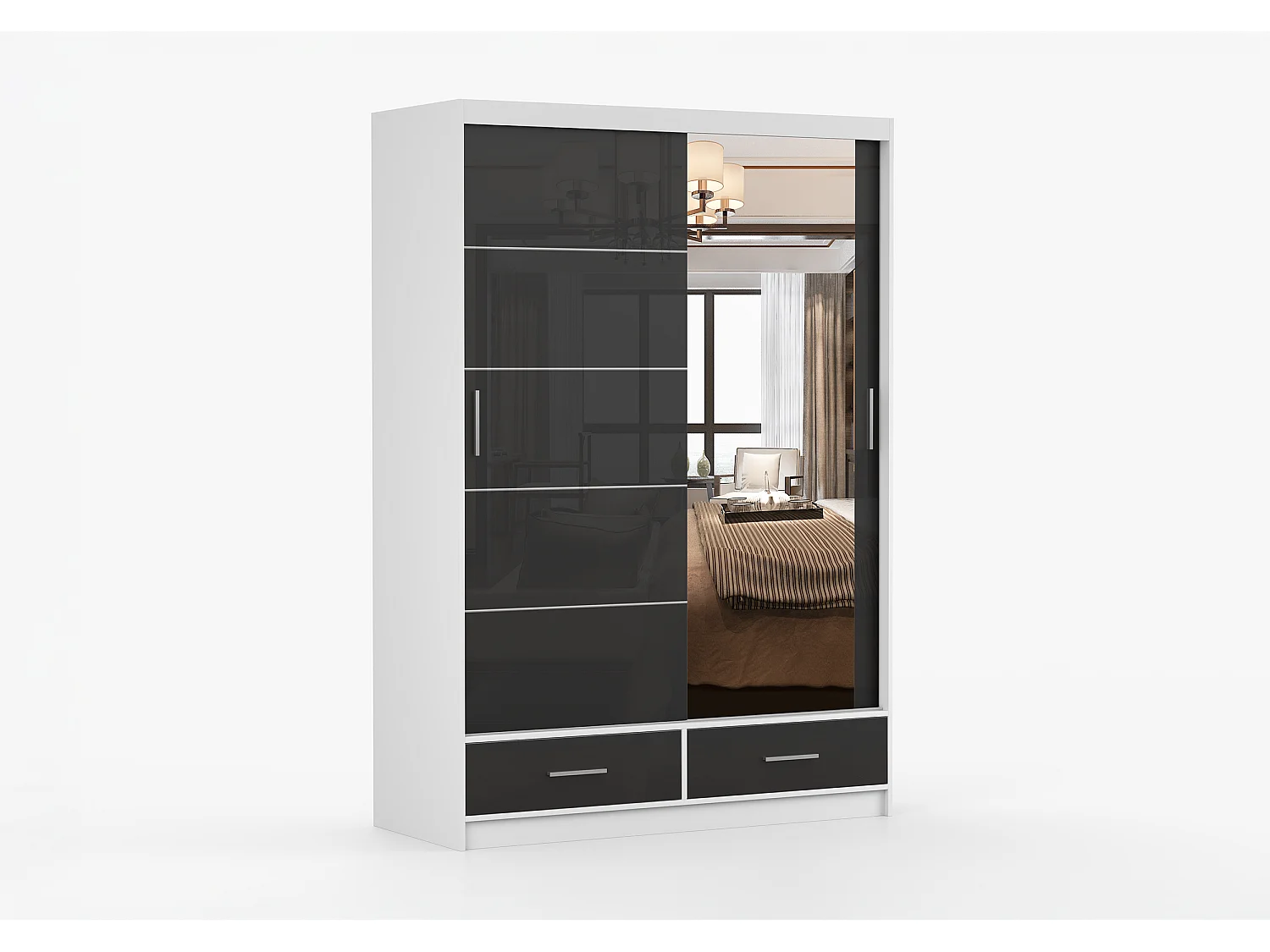 Armoire Saphina 150 cm avec miroir - Blanc - Noir