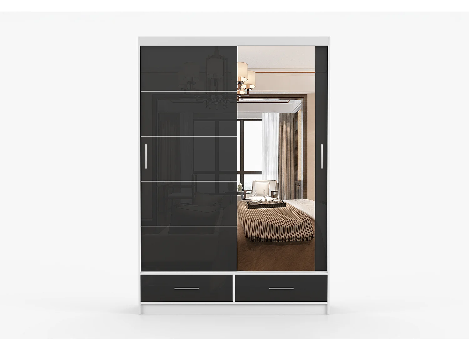 Armoire Saphina 150 cm avec miroir - Blanc - Noir