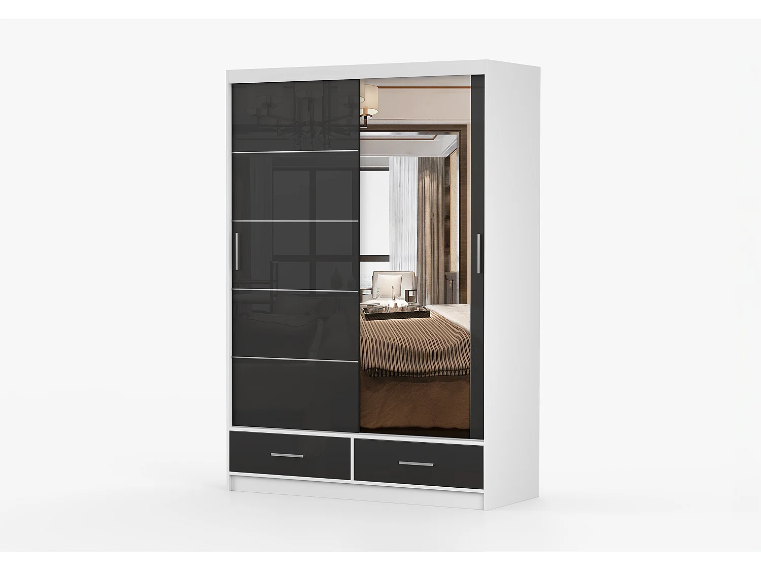 Armoire Saphina 150 cm avec miroir - Blanc - Noir