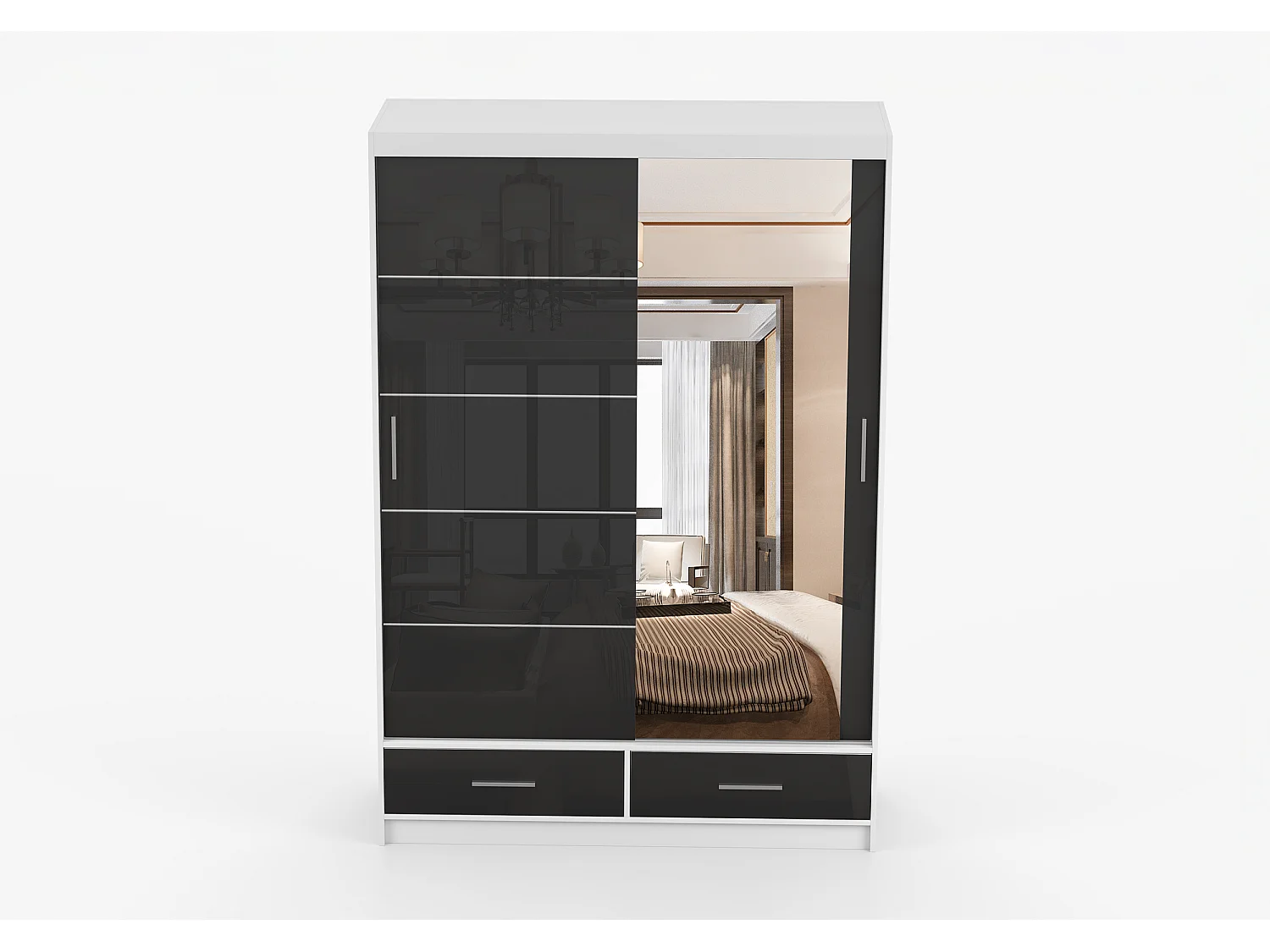 Armoire Saphina 150 cm avec miroir - Blanc - Noir
