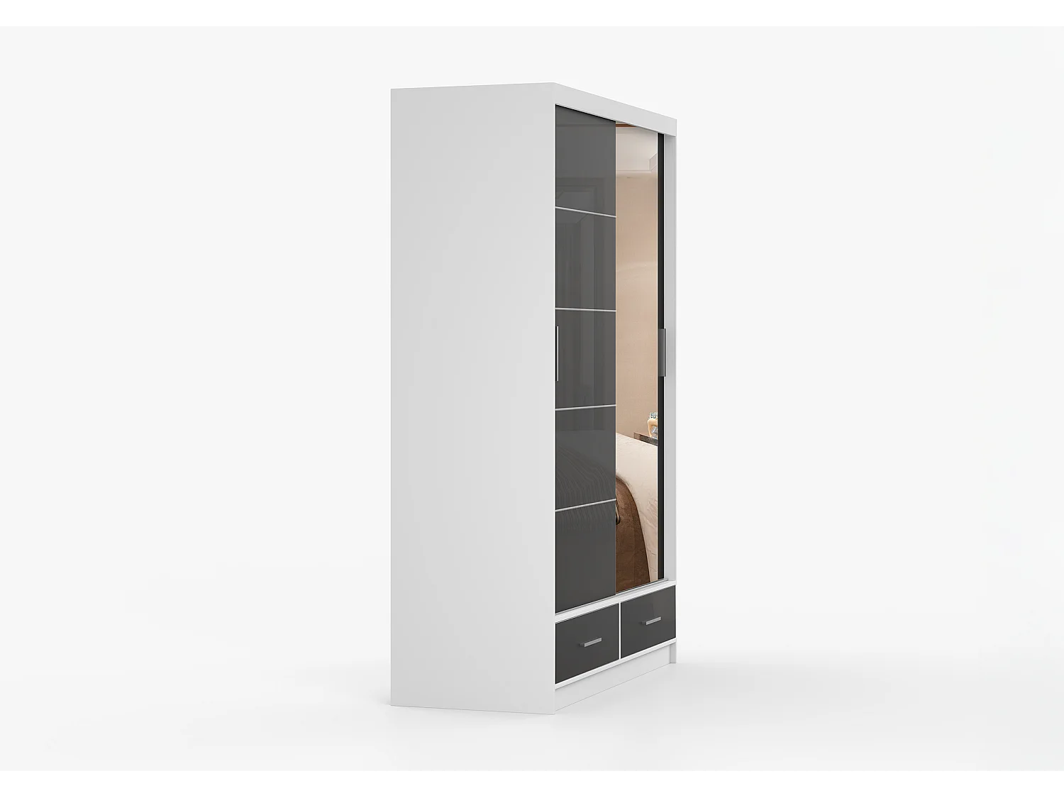 Armoire Saphina 150 cm avec miroir - Blanc - Noir