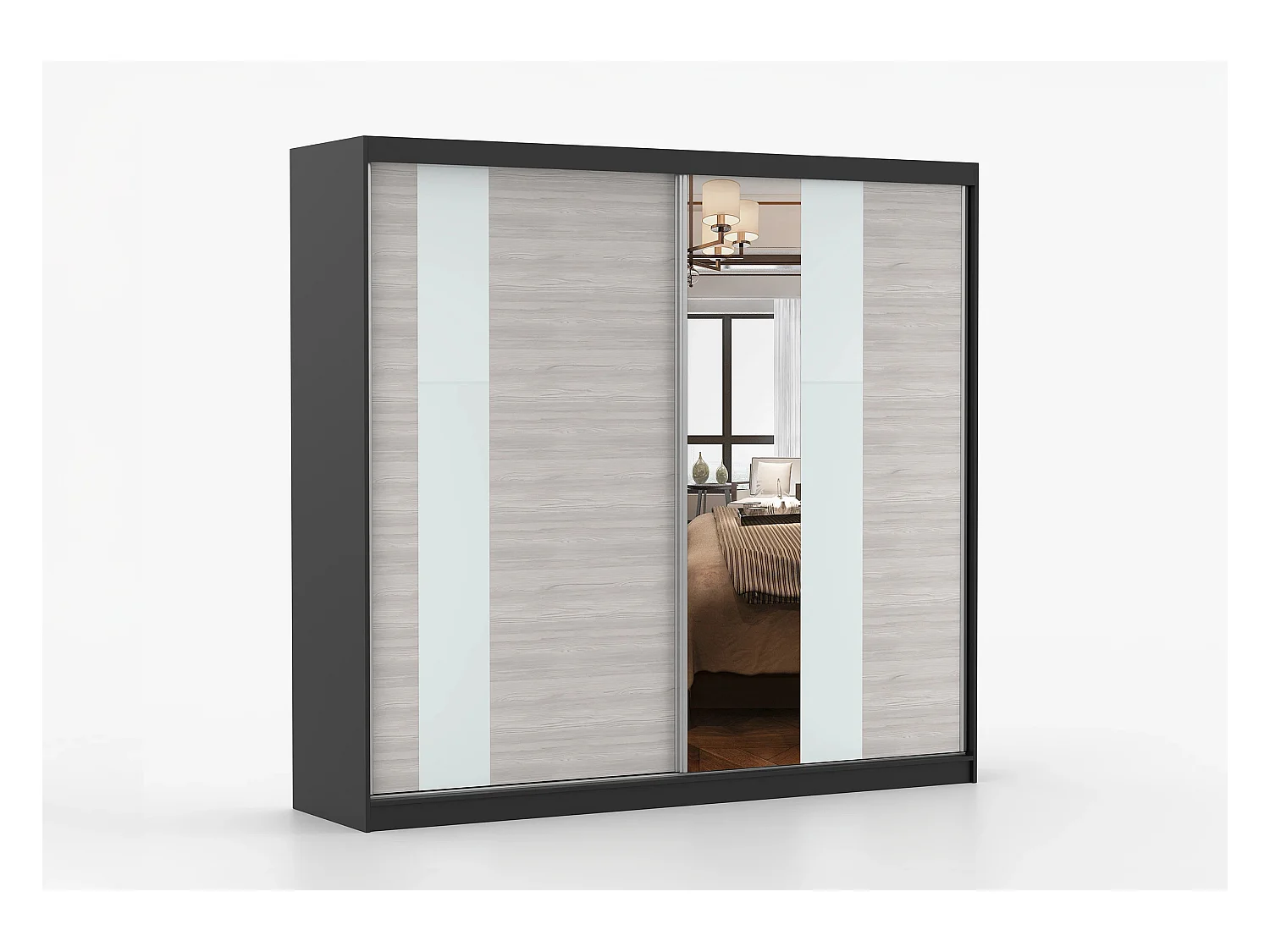 Armoire Rhéa 233 cm avec miroir - Noir - Kathult