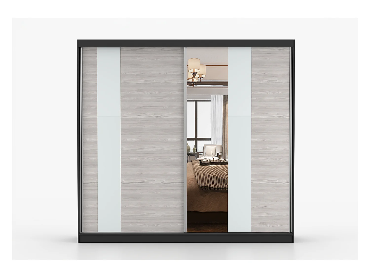 Armoire Rhéa 233 cm avec miroir - Noir - Kathult