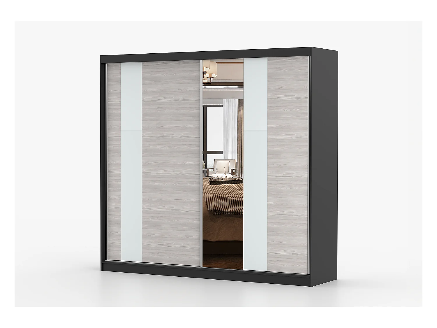 Armoire Rhéa 233 cm avec miroir - Noir - Kathult