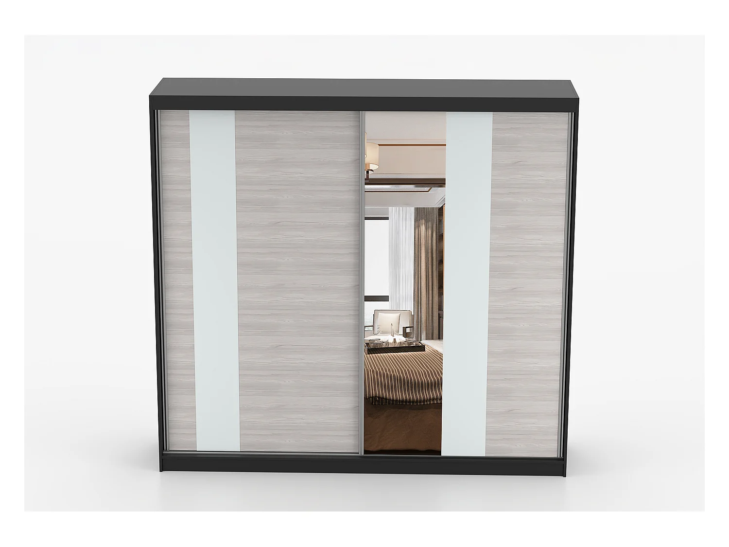 Armoire Rhéa 233 cm avec miroir - Noir - Kathult