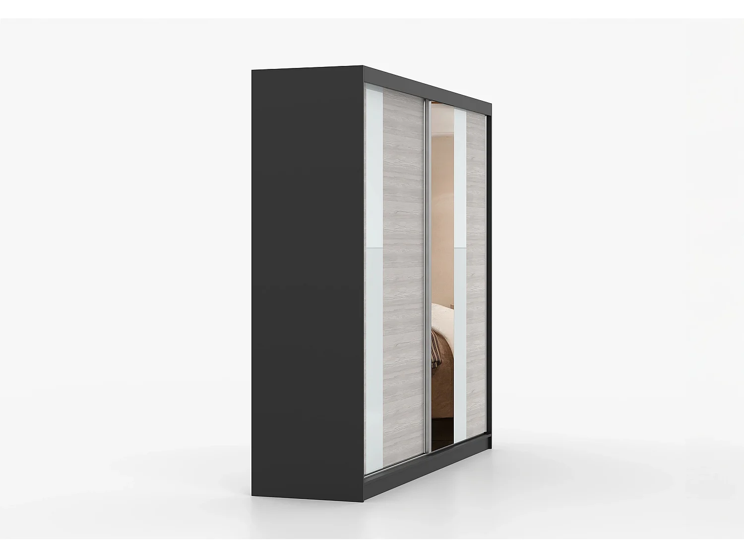 Armoire Rhéa 233 cm avec miroir - Noir - Kathult