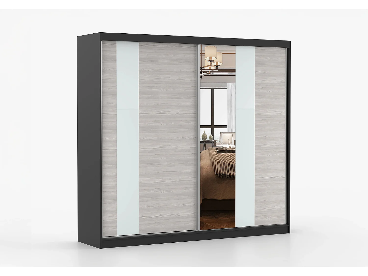Armoire Rhéa 233 cm avec miroir - Noir - Kathult