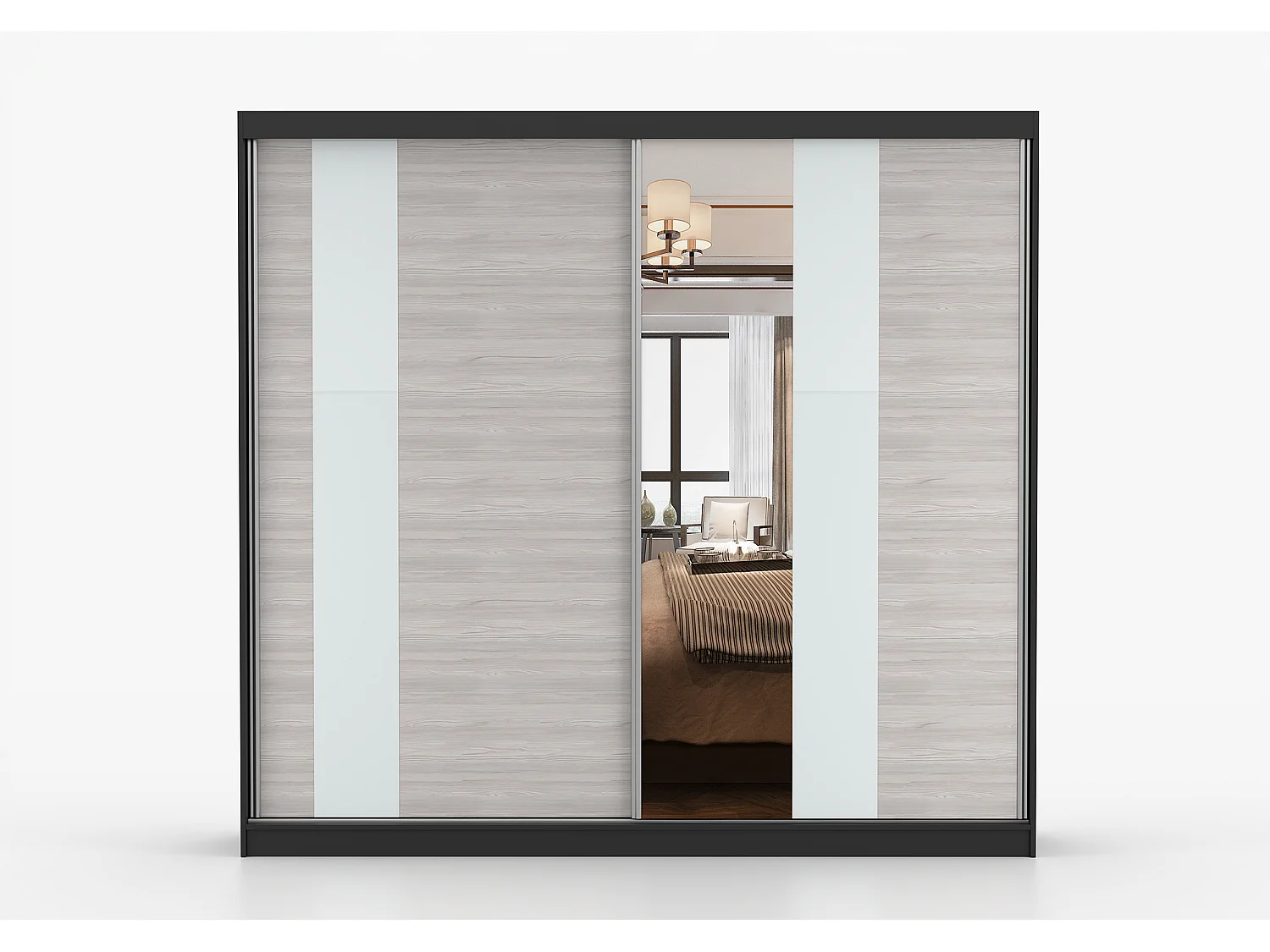 Armoire Rhéa 233 cm avec miroir - Noir - Kathult