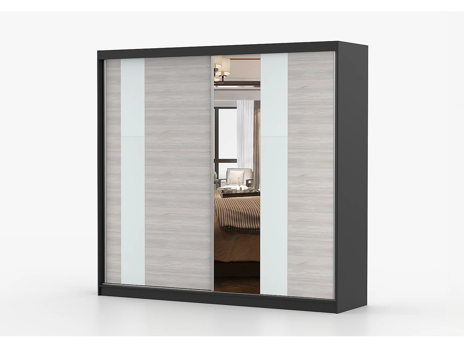 Armoire Rhéa 233 cm avec miroir - Noir - Kathult