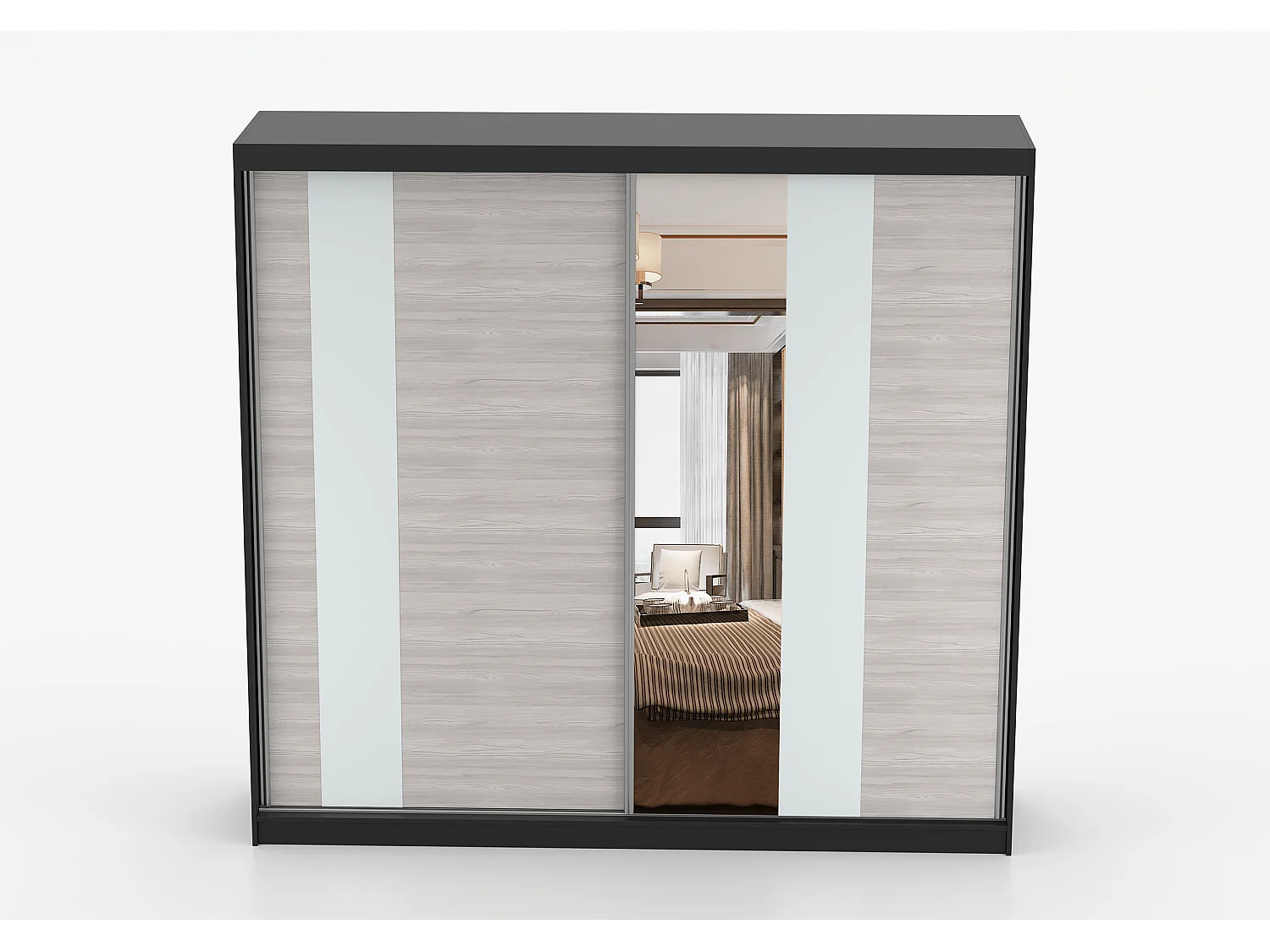 Armoire Rhéa 233 cm avec miroir - Noir - Kathult