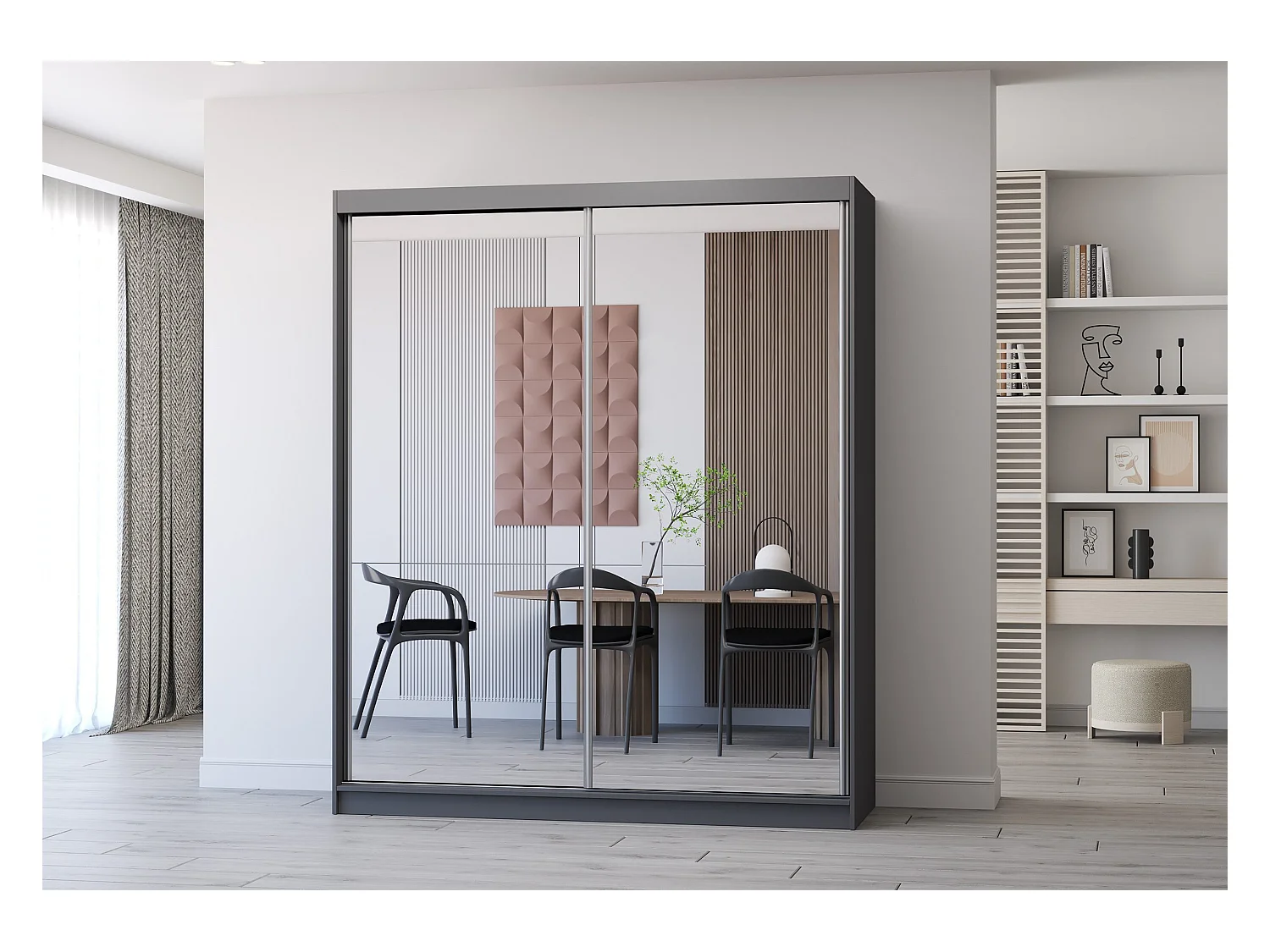 Armoire Solènea 183 cm avec miroir - Gris