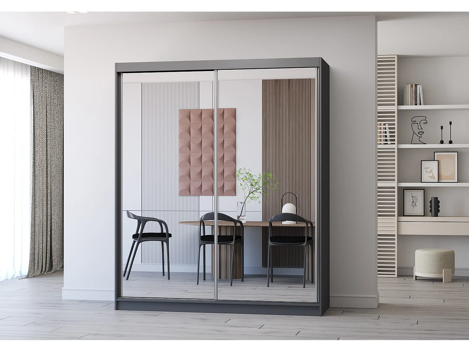 Armoire Solènea 183 cm avec miroir - Gris