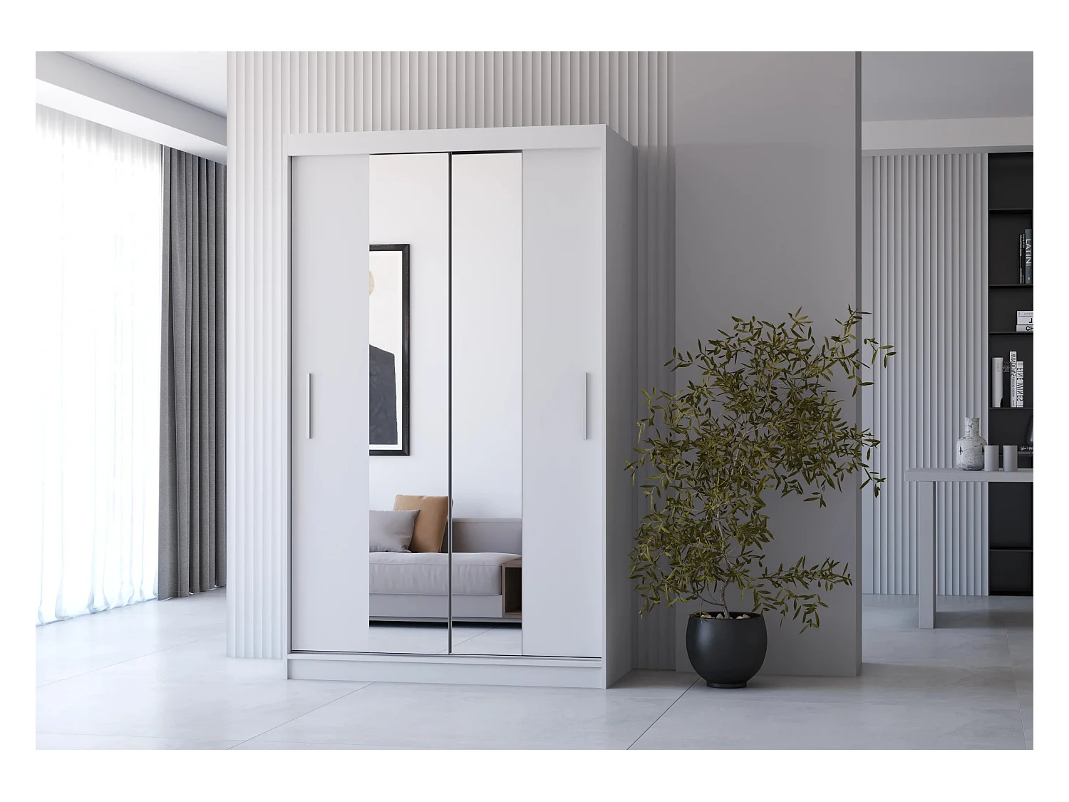 Armoire Danaé 120 cm avec miroir - Blanc