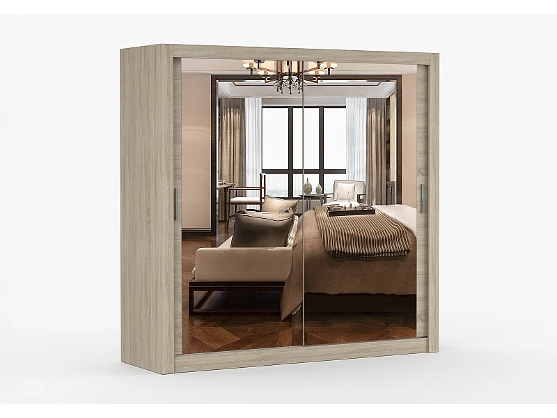 Armoire Maer 203 cm avec miroir - Chêne